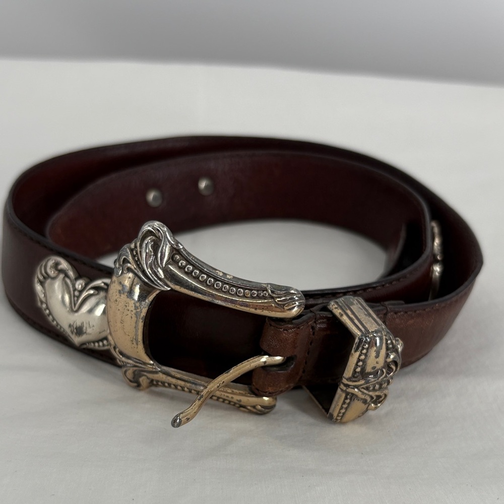 Fossil Brown Belt with Silver Concho Accents Size Large